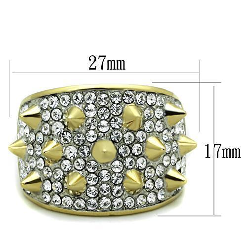 TK1697 - Two-Tone IP Gold (Ion Plating) Stainless Steel Ring with Top Grade Crystal  in Clear-1