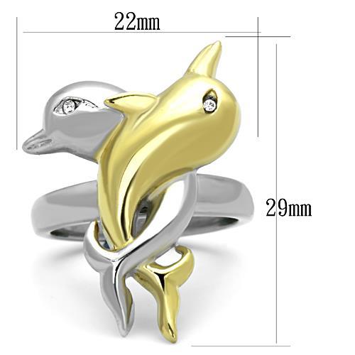 TK1698 - Two-Tone IP Gold (Ion Plating) Stainless Steel Ring with Top Grade Crystal  in Clear-1