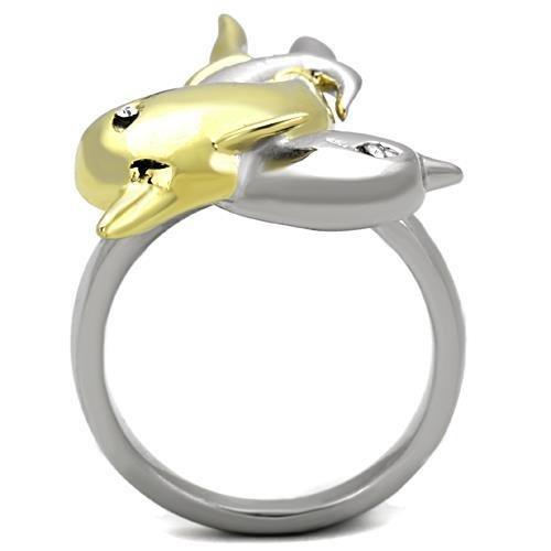 TK1698 - Two-Tone IP Gold (Ion Plating) Stainless Steel Ring with Top Grade Crystal  in Clear-2