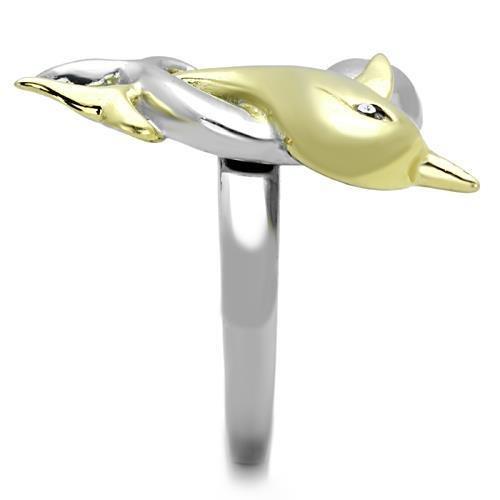 TK1698 - Two-Tone IP Gold (Ion Plating) Stainless Steel Ring with Top Grade Crystal  in Clear-3