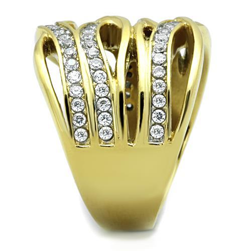 TK1699 - Two-Tone IP Gold (Ion Plating) Stainless Steel Ring with AAA Grade CZ  in Clear-3