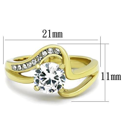 TK1702 - Two-Tone IP Gold (Ion Plating) Stainless Steel Ring with AAA Grade CZ  in Clear-1