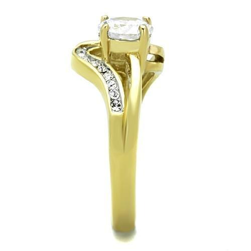 TK1702 - Two-Tone IP Gold (Ion Plating) Stainless Steel Ring with AAA Grade CZ  in Clear-3