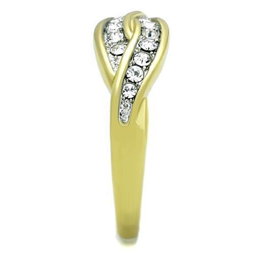 TK1704 - Two-Tone IP Gold (Ion Plating) Stainless Steel Ring with Top Grade Crystal  in Clear-3