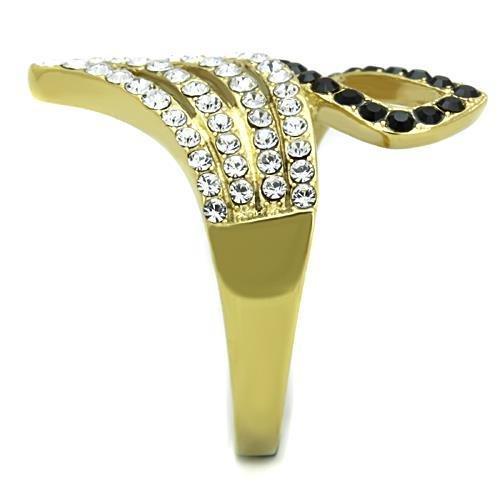 TK1710 - IP Gold(Ion Plating) Stainless Steel Ring with Top Grade Crystal  in Jet-3