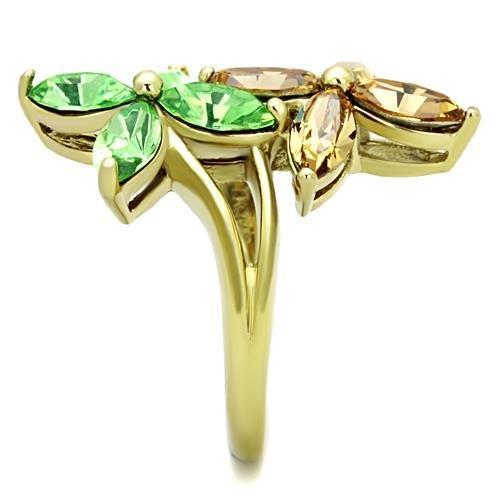 TK1715 - IP Gold(Ion Plating) Stainless Steel Ring with Top Grade Crystal  in Multi Color-3