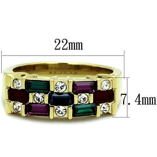 TK1719 - IP Gold(Ion Plating) Stainless Steel Ring with Top Grade Crystal  in Multi Color-1