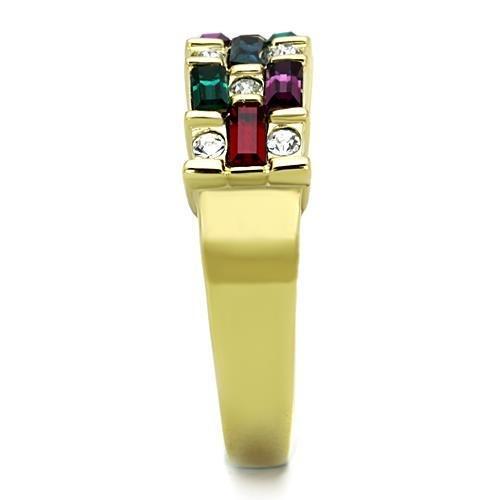 TK1719 - IP Gold(Ion Plating) Stainless Steel Ring with Top Grade Crystal  in Multi Color-3