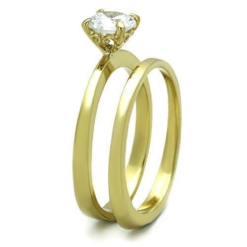 TK1721 - IP Gold(Ion Plating) Stainless Steel Ring with AAA Grade CZ  in Clear-3