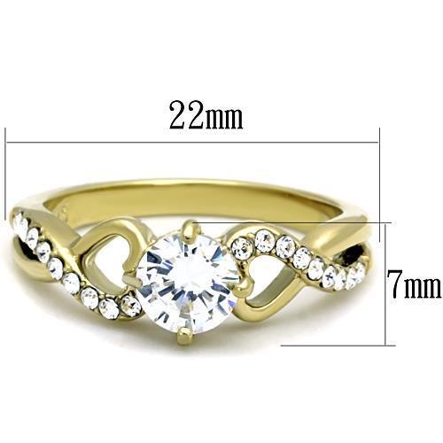 TK1722 - IP Gold(Ion Plating) Stainless Steel Ring with AAA Grade CZ  in Clear-1