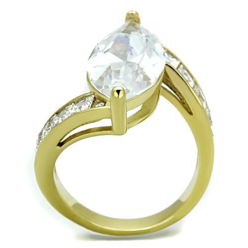TK1723 - IP Gold(Ion Plating) Stainless Steel Ring with AAA Grade CZ  in Clear-2