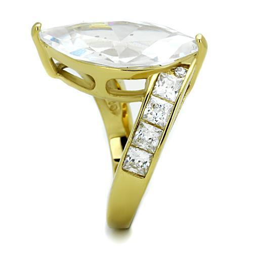 TK1723 - IP Gold(Ion Plating) Stainless Steel Ring with AAA Grade CZ  in Clear-3