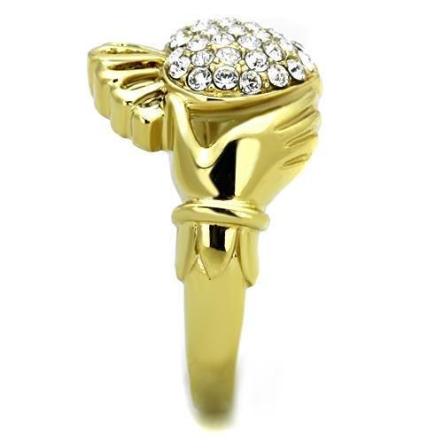 TK1724 - IP Gold(Ion Plating) Stainless Steel Ring with Top Grade Crystal  in Clear-3