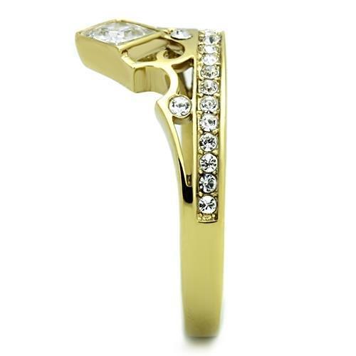 TK1727 - IP Gold(Ion Plating) Stainless Steel Ring with AAA Grade CZ  in Clear-3