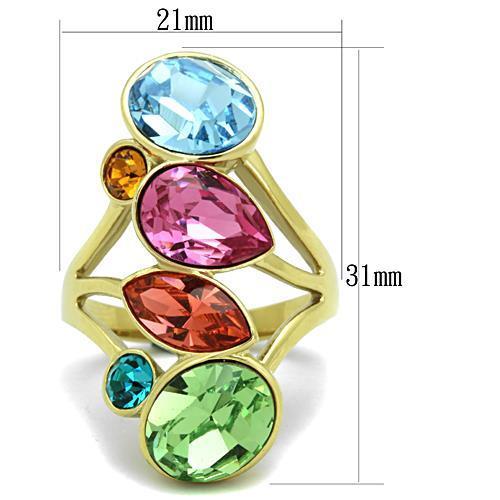 TK1729 - IP Gold(Ion Plating) Stainless Steel Ring with Top Grade Crystal  in Multi Color-1