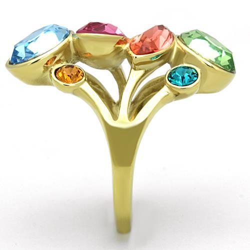 TK1729 - IP Gold(Ion Plating) Stainless Steel Ring with Top Grade Crystal  in Multi Color-3