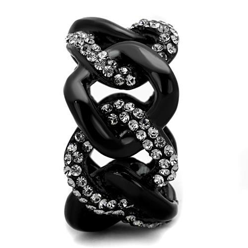 TK1731 - IP Black(Ion Plating) Stainless Steel Ring with Top Grade Crystal  in Black Diamond-3