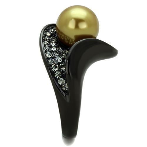 TK1732 - IP Black(Ion Plating) Stainless Steel Ring with Synthetic Pearl in Champagne-3