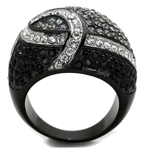 TK1733 - Two-Tone IP Black Stainless Steel Ring with Top Grade Crystal  in Black Diamond-2