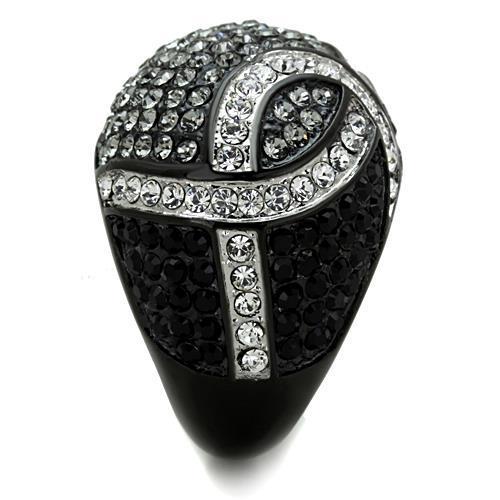 TK1733 - Two-Tone IP Black Stainless Steel Ring with Top Grade Crystal  in Black Diamond-3