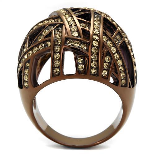 TK1734LC - IP Coffee light Stainless Steel Ring with Top Grade Crystal  in Citrine Yellow-2