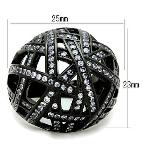 TK1734 - IP Black(Ion Plating) Stainless Steel Ring with AAA Grade CZ  in Clear-1