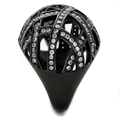 TK1734 - IP Black(Ion Plating) Stainless Steel Ring with AAA Grade CZ  in Clear-3