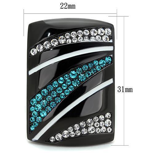 TK1736 - IP Black(Ion Plating) Stainless Steel Ring with Top Grade Crystal  in Blue Zircon-1