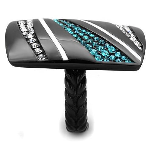 TK1736 - IP Black(Ion Plating) Stainless Steel Ring with Top Grade Crystal  in Blue Zircon-3