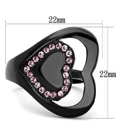 TK1737 - IP Black(Ion Plating) Stainless Steel Ring with Top Grade Crystal  in Light Rose-1