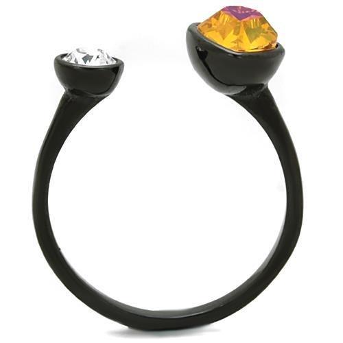 TK1738 - IP Black(Ion Plating) Stainless Steel Ring with Top Grade Crystal  in Champagne-2