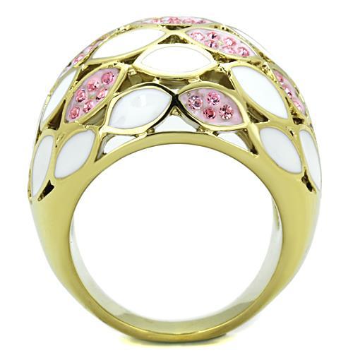 TK1742 - IP Gold(Ion Plating) Stainless Steel Ring with Top Grade Crystal  in Light Rose-2