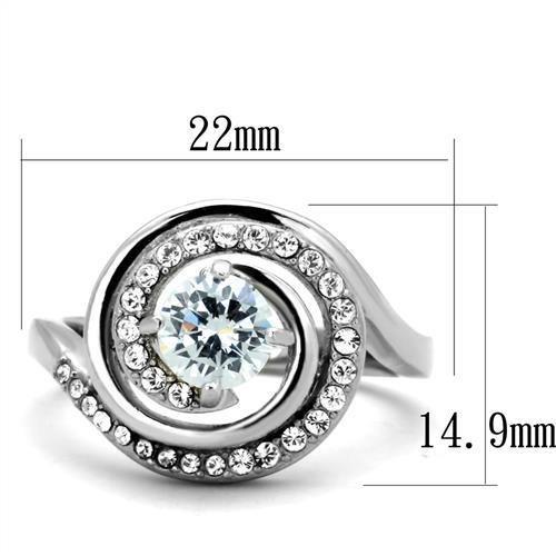 TK1746 - High polished (no plating) Stainless Steel Ring with AAA Grade CZ  in Clear-1