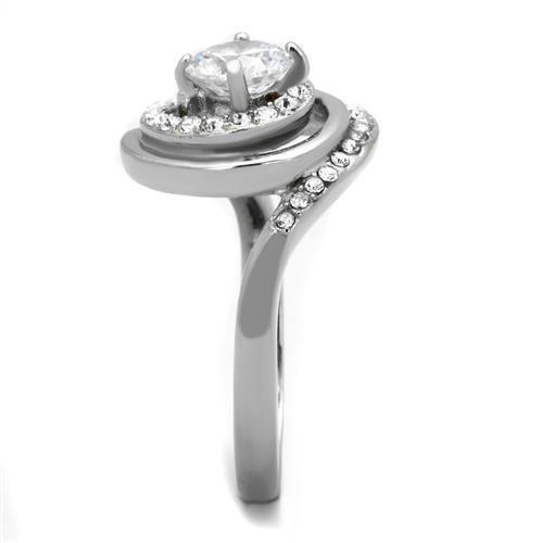 TK1746 - High polished (no plating) Stainless Steel Ring with AAA Grade CZ  in Clear-3