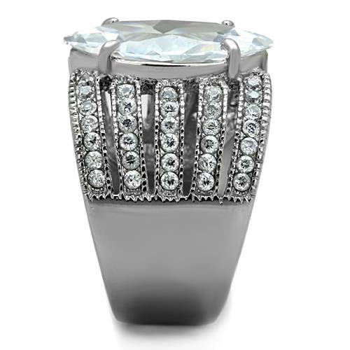 TK1752 - High polished (no plating) Stainless Steel Ring with AAA Grade CZ  in Clear-3