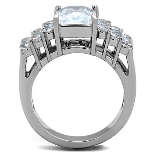 TK1753 - High polished (no plating) Stainless Steel Ring with AAA Grade CZ  in Clear-2