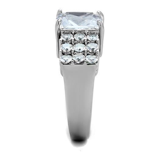 TK1753 - High polished (no plating) Stainless Steel Ring with AAA Grade CZ  in Clear-3