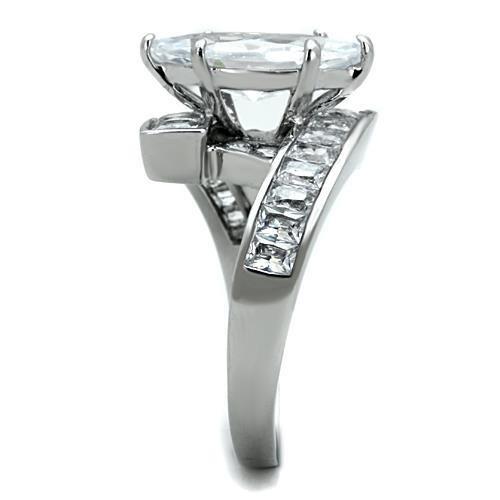 TK1754 - High polished (no plating) Stainless Steel Ring with AAA Grade CZ  in Clear-3