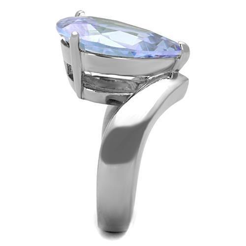 TK1755 - High polished (no plating) Stainless Steel Ring with AAA Grade CZ  in Light Amethyst-3