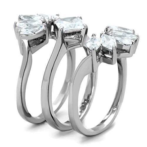 TK1756 - High polished (no plating) Stainless Steel Ring with AAA Grade CZ  in Clear-3