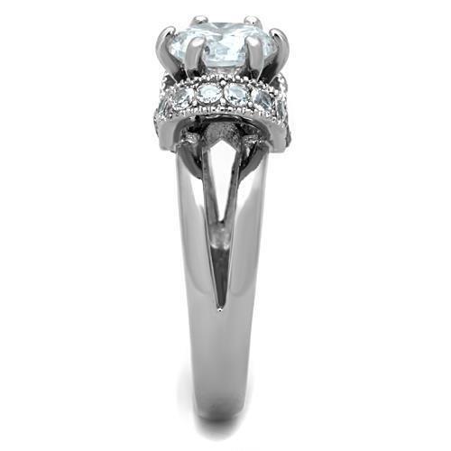 TK1757 - High polished (no plating) Stainless Steel Ring with AAA Grade CZ  in Clear-3