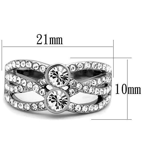 TK1758 - High polished (no plating) Stainless Steel Ring with Top Grade Crystal  in Clear-1