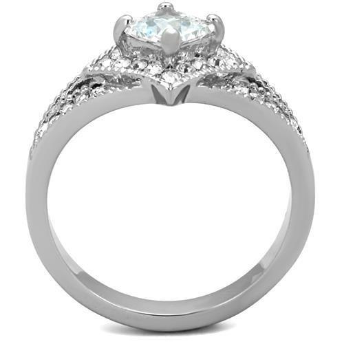 TK1760 - High polished (no plating) Stainless Steel Ring with AAA Grade CZ  in Clear-2