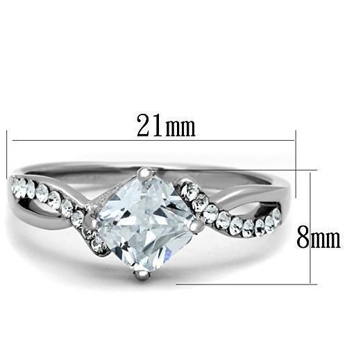 TK1761 - High polished (no plating) Stainless Steel Ring with AAA Grade CZ  in Clear-1