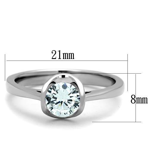 TK1763 - High polished (no plating) Stainless Steel Ring with AAA Grade CZ  in Clear-1