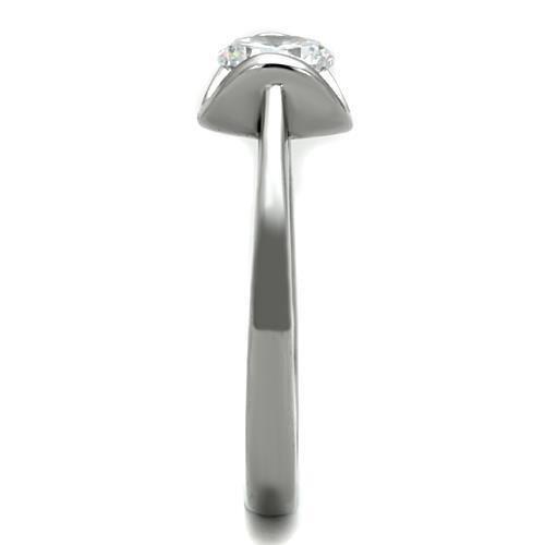 TK1763 - High polished (no plating) Stainless Steel Ring with AAA Grade CZ  in Clear-3