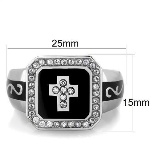 TK1766 - High polished (no plating) Stainless Steel Ring with AAA Grade CZ  in Clear-1