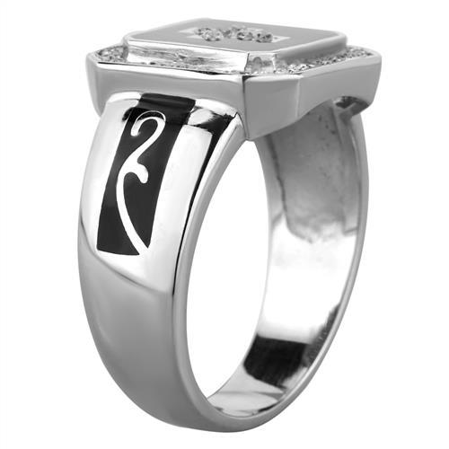 TK1766 - High polished (no plating) Stainless Steel Ring with AAA Grade CZ  in Clear-3