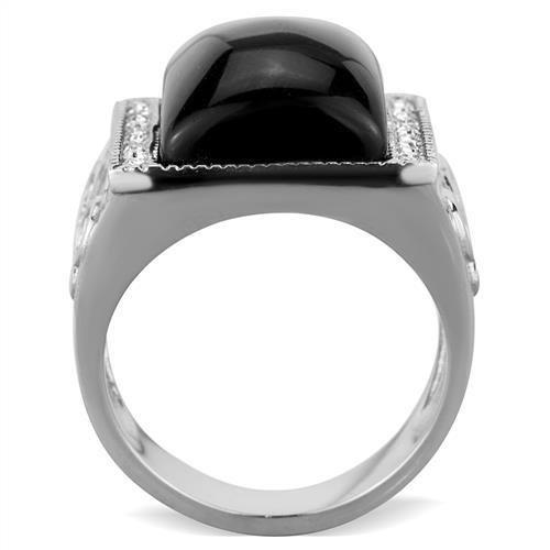 TK1767 - High polished (no plating) Stainless Steel Ring with Synthetic Synthetic Glass in Jet-2