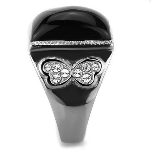 TK1767 - High polished (no plating) Stainless Steel Ring with Synthetic Synthetic Glass in Jet-3
